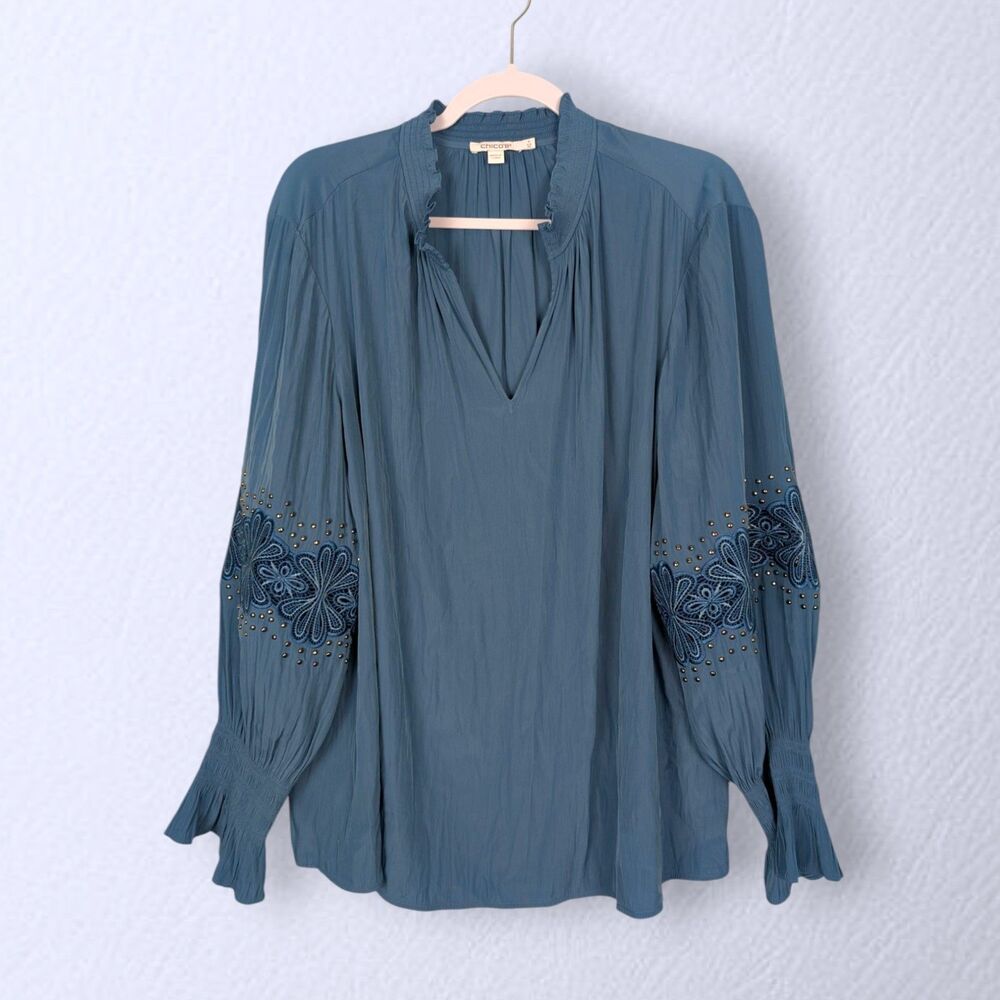 Chico's Studded Floral Lace Blouse Top